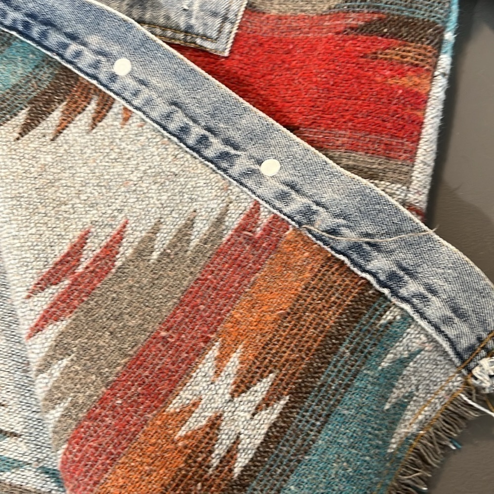 Denim Southwest Blanket Chouyatou Navaho Blanket Print Button Jacket L - Picture 14 of 16